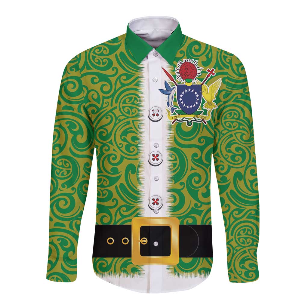 Cook Islands Merry Christmas Long Sleeve Button Shirt Santa Suit Style With Polynesian Pattern LT03 Unisex Green - Polynesian Pride