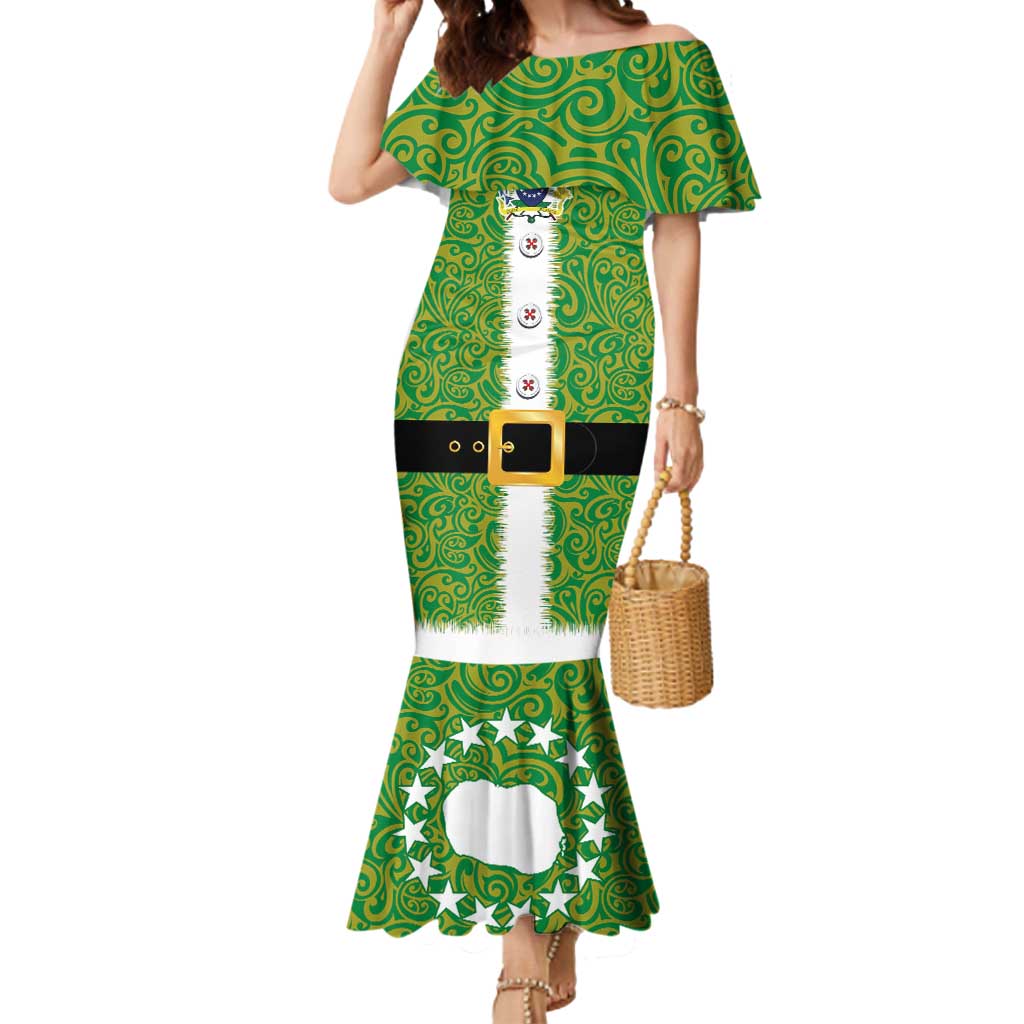 Cook Islands Merry Christmas Mermaid Dress Santa Suit Style With Polynesian Pattern LT03 Women Green - Polynesian Pride