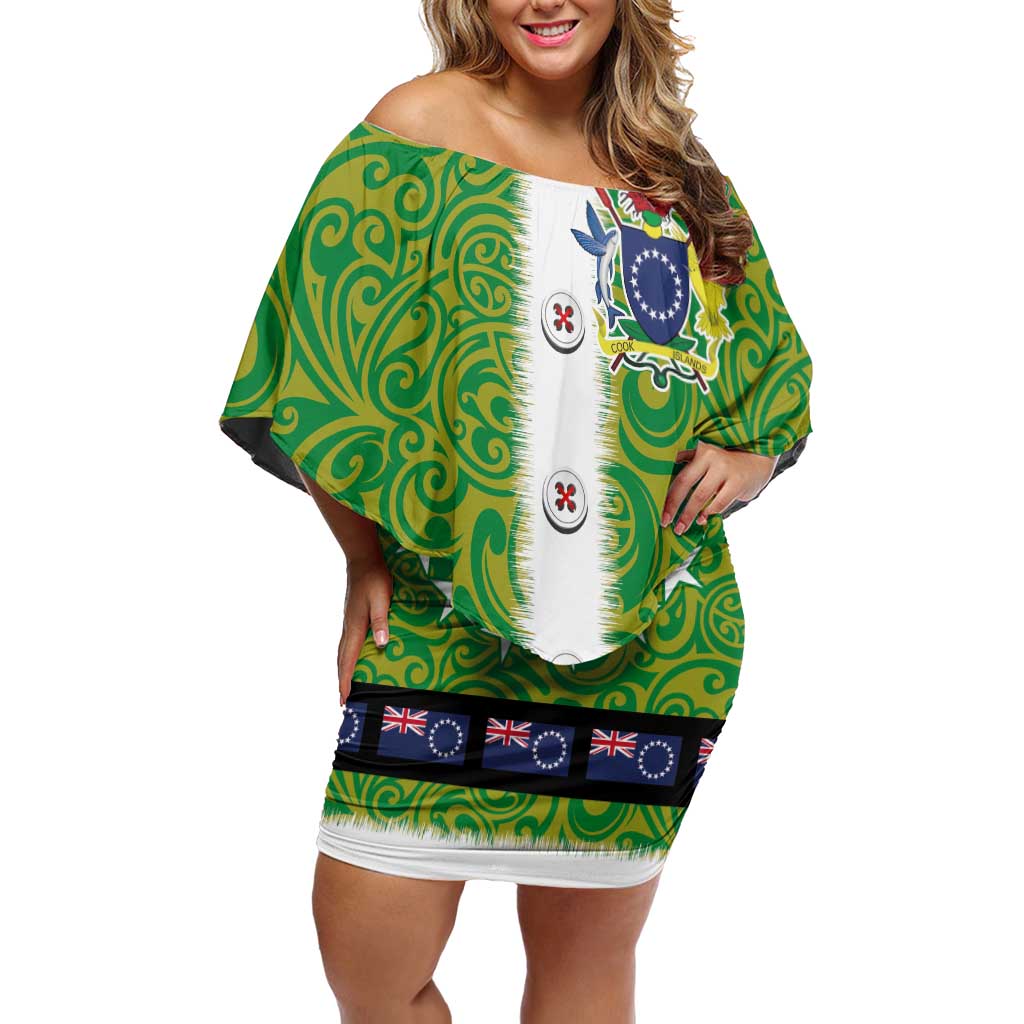 Cook Islands Merry Christmas Off Shoulder Short Dress Santa Suit Style With Polynesian Pattern LT03 Women Green - Polynesian Pride