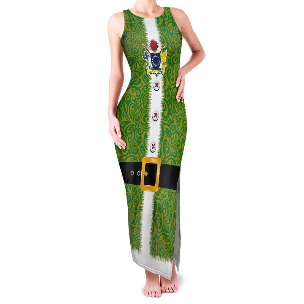 Cook Islands Merry Christmas Tank Maxi Dress Santa Suit Style With Polynesian Pattern LT03 Women Green - Polynesian Pride