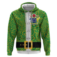 Cook Islands Merry Christmas Zip Hoodie Santa Suit Style With Polynesian Pattern LT03 Zip Hoodie Green - Polynesian Pride