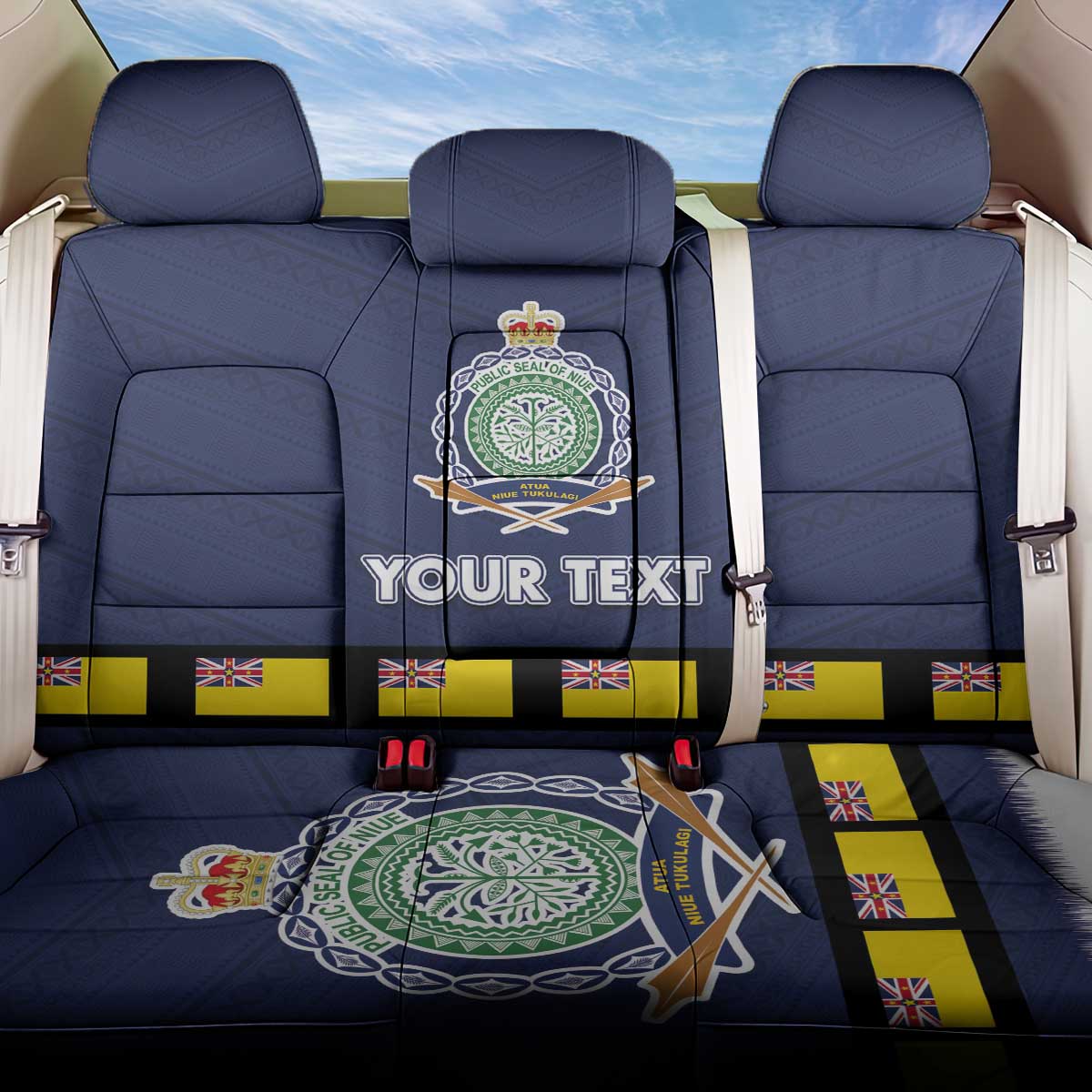 Niue Merry Christmas Back Car Seat Cover Santa Suit Style With Hiapo Pattern LT03 One Size Blue - Polynesian Pride