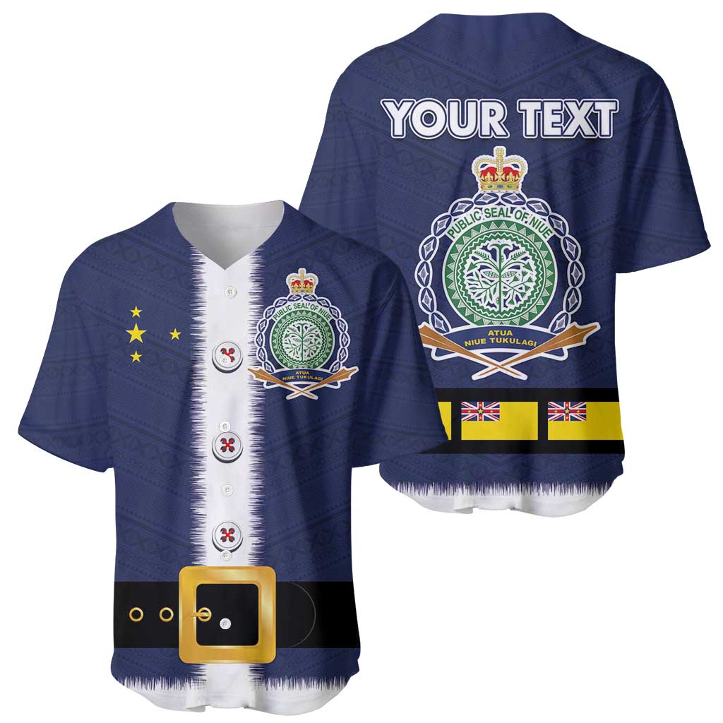 Niue Merry Christmas Baseball Jersey Santa Suit Style With Hiapo Pattern LT03 - Polynesian Pride