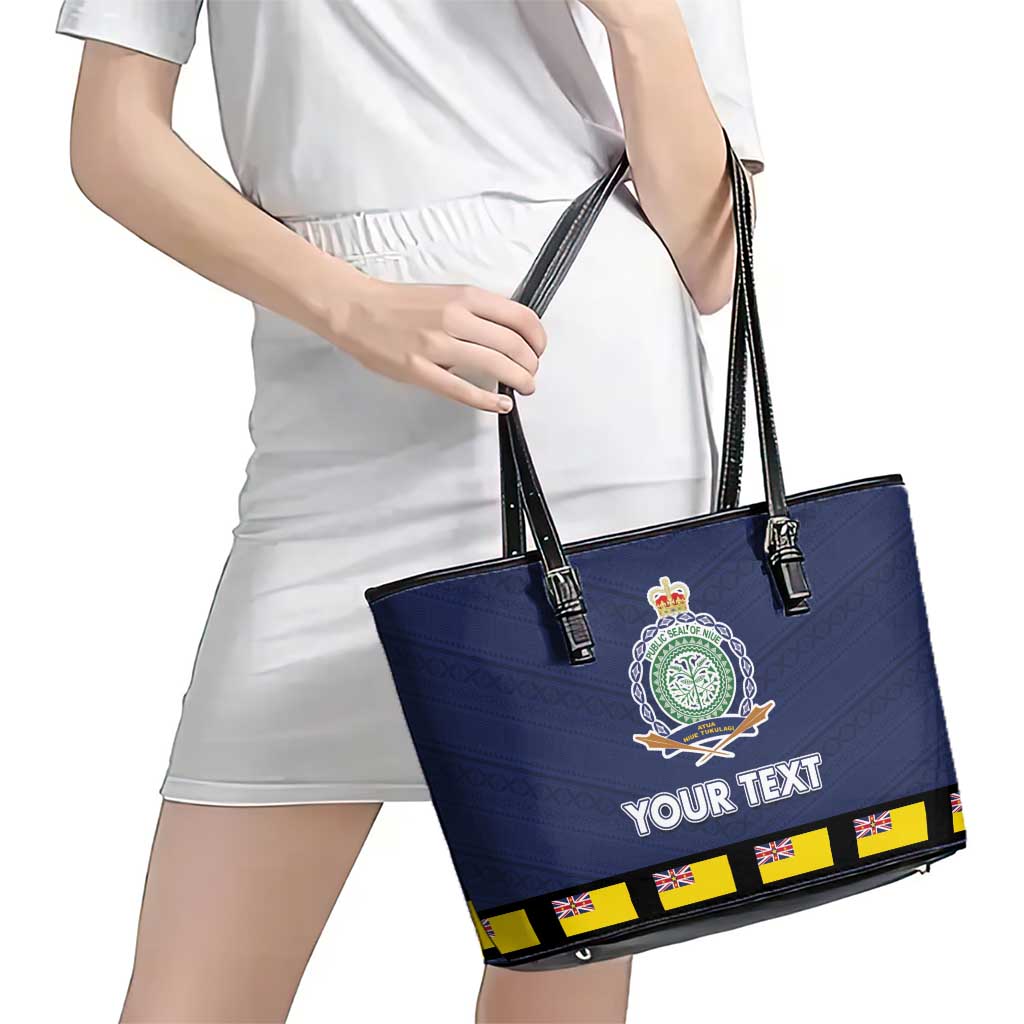 Niue Merry Christmas Leather Tote Bag Santa Suit Style With Hiapo Pattern LT03 - Polynesian Pride