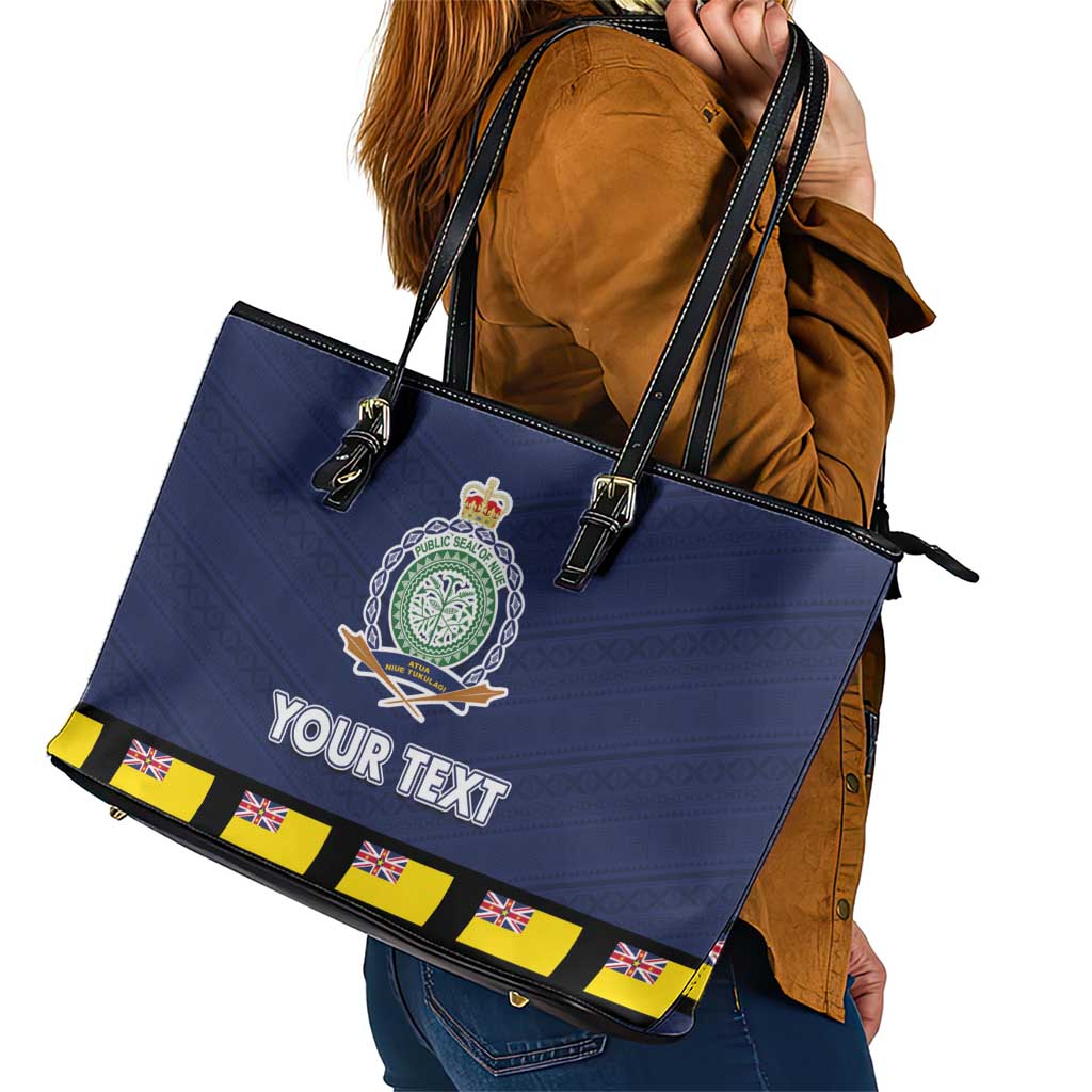 Niue Merry Christmas Leather Tote Bag Santa Suit Style With Hiapo Pattern LT03 - Polynesian Pride