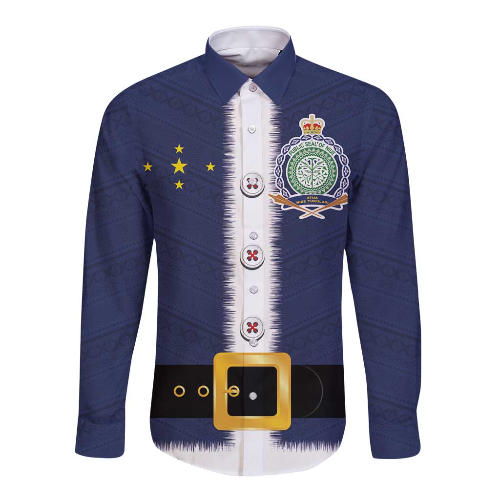 Niue Merry Christmas Long Sleeve Button Shirt Santa Suit Style With Hiapo Pattern LT03 Unisex Blue - Polynesian Pride