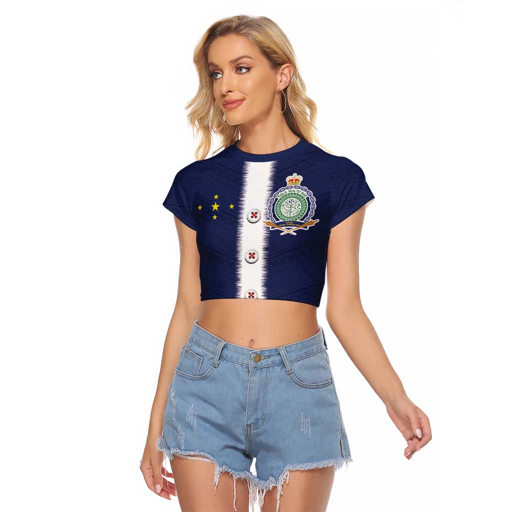 Niue Merry Christmas Raglan Cropped T Shirt Santa Suit Style With Hiapo Pattern LT03 Female Blue - Polynesian Pride