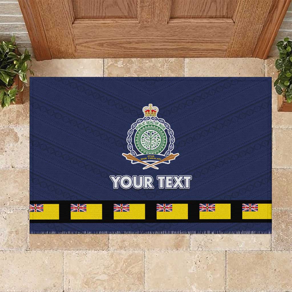 Niue Merry Christmas Rubber Doormat Santa Suit Style With Hiapo Pattern LT03 Blue - Polynesian Pride