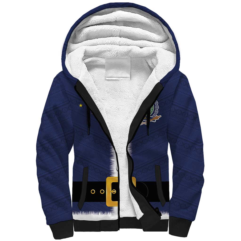 Niue Merry Christmas Sherpa Hoodie Santa Suit Style With Hiapo Pattern LT03 Unisex Blue - Polynesian Pride