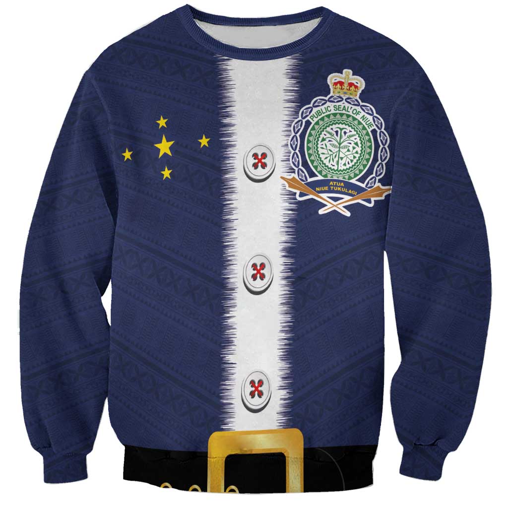 Niue Merry Christmas Sweatshirt Santa Suit Style With Hiapo Pattern LT03 Unisex Blue - Polynesian Pride