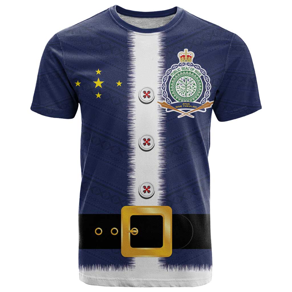 Niue Merry Christmas T Shirt Santa Suit Style With Hiapo Pattern LT03 Blue - Polynesian Pride
