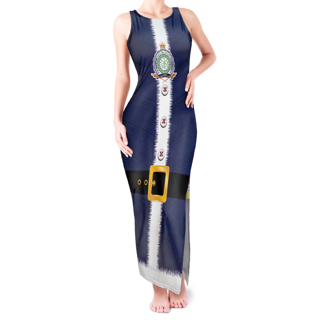 Niue Merry Christmas Tank Maxi Dress Santa Suit Style With Hiapo Pattern LT03 Women Blue - Polynesian Pride