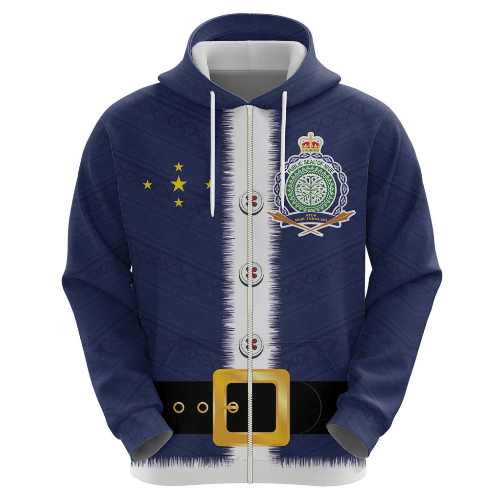 Niue Merry Christmas Zip Hoodie Santa Suit Style With Hiapo Pattern LT03 - Polynesian Pride