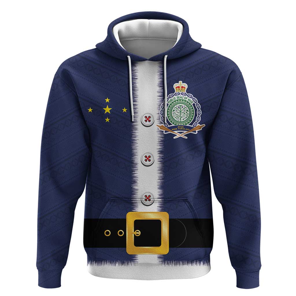 Niue Merry Christmas Zip Hoodie Santa Suit Style With Hiapo Pattern LT03 Pullover Hoodie Blue - Polynesian Pride
