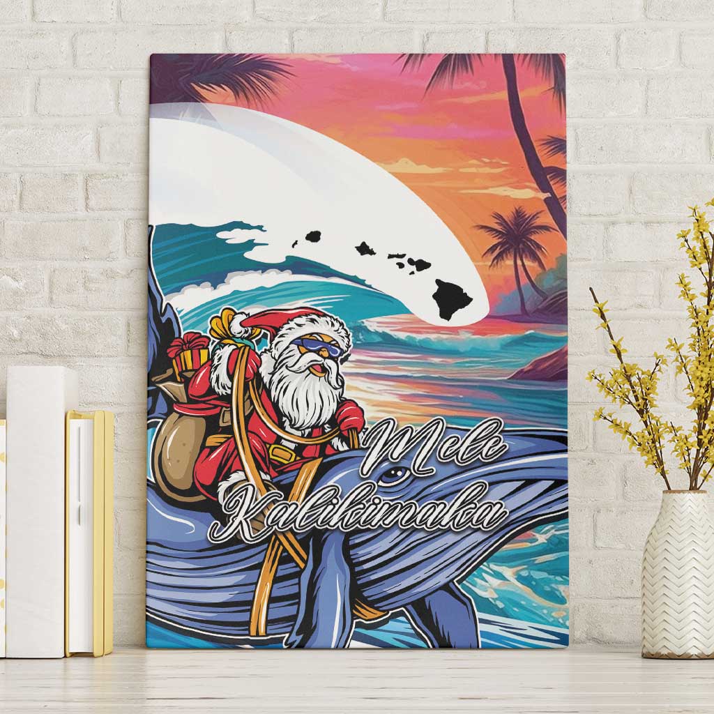 Hawaiian Mele Kalikimaka Canvas Wall Art Santa Claus Driving The Whale with Sunset Ocean Landscape LT03 Without Frame Blue - Polynesian Pride