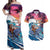 Hawaiian Mele Kalikimaka Couples Matching Off Shoulder Maxi Dress and Hawaiian Shirt Santa Claus Driving The Whale with Sunset Ocean Landscape