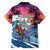 Hawaiian Mele Kalikimaka Family Matching Off Shoulder Maxi Dress and Hawaiian Shirt Santa Claus Driving The Whale with Sunset Ocean Landscape