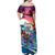 Hawaiian Mele Kalikimaka Off Shoulder Maxi Dress Santa Claus Driving The Whale with Sunset Ocean Landscape