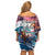 Hawaiian Mele Kalikimaka Off Shoulder Short Dress Santa Claus Driving The Whale with Sunset Ocean Landscape