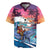 Hawaiian Mele Kalikimaka Rugby Jersey Santa Claus Driving The Whale with Sunset Ocean Landscape