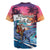 Hawaiian Mele Kalikimaka Rugby Jersey Santa Claus Driving The Whale with Sunset Ocean Landscape