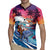 Hawaiian Mele Kalikimaka Rugby Jersey Santa Claus Driving The Whale with Sunset Ocean Landscape