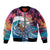 Hawaiian Mele Kalikimaka Sleeve Zip Bomber Jacket Santa Claus Driving The Whale with Sunset Ocean Landscape