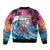 Hawaiian Mele Kalikimaka Sleeve Zip Bomber Jacket Santa Claus Driving The Whale with Sunset Ocean Landscape