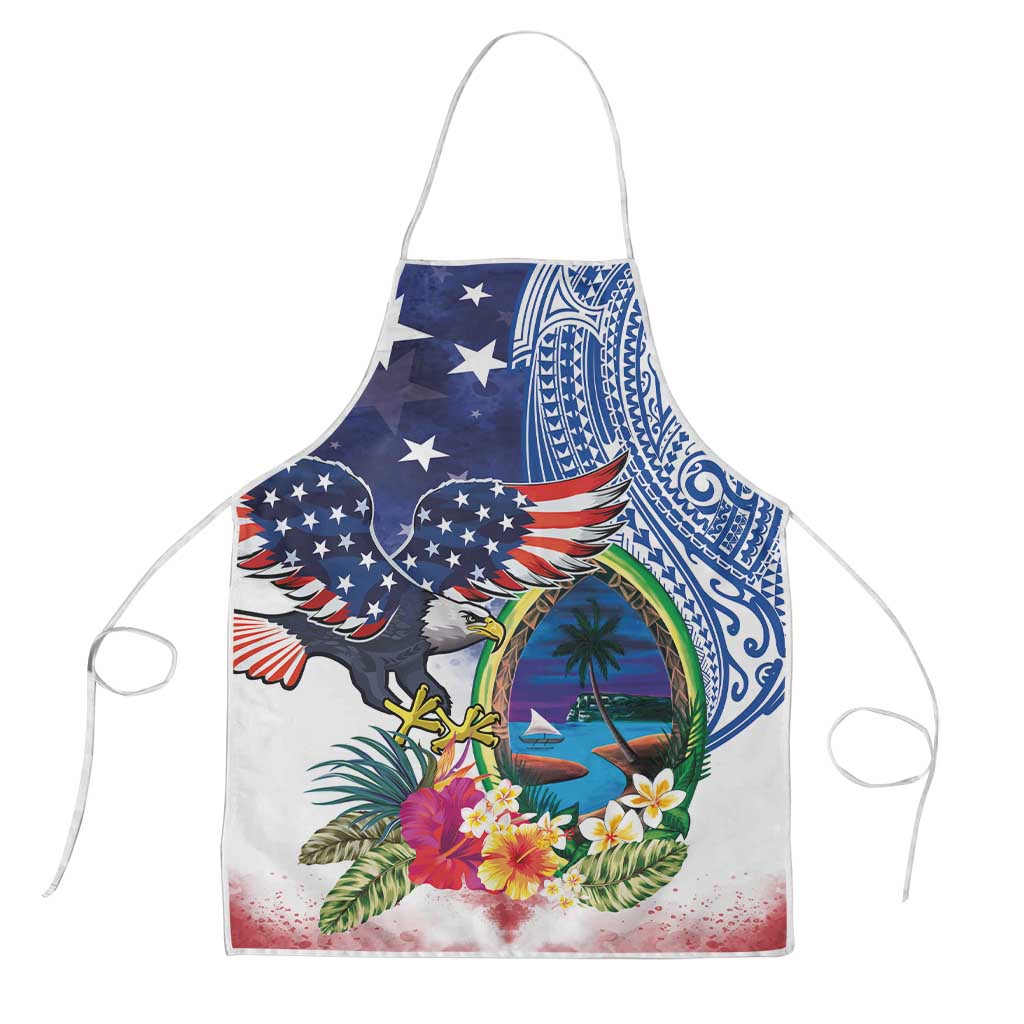 Guam and United States Together Apron Bald Eagle and Guam Seal with Flower and Tribal Tattoos LT03 Multicolor - Polynesian Pride