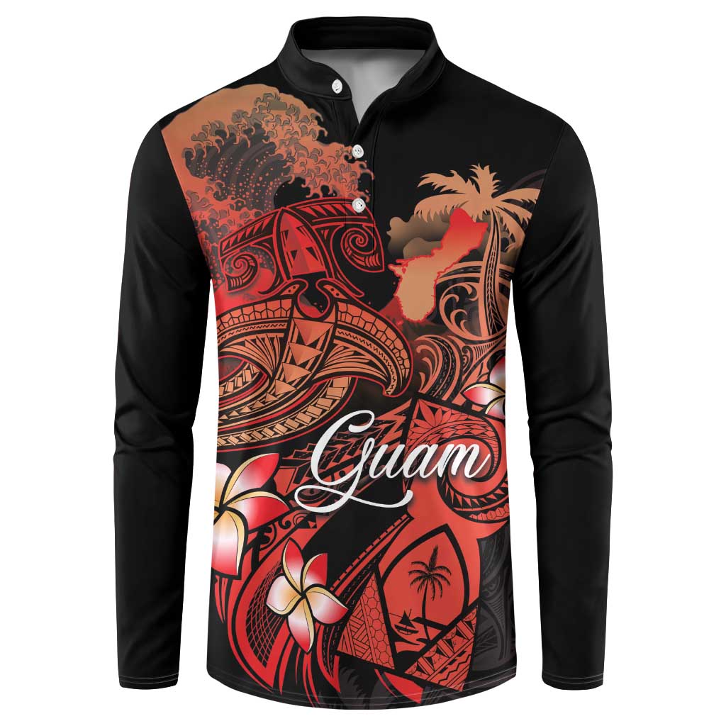 Guam Tribal Chamorro Button Sweatshirt Polynesian Shark with Plumeria and Sea Vibe LT03 Black - Polynesian Pride