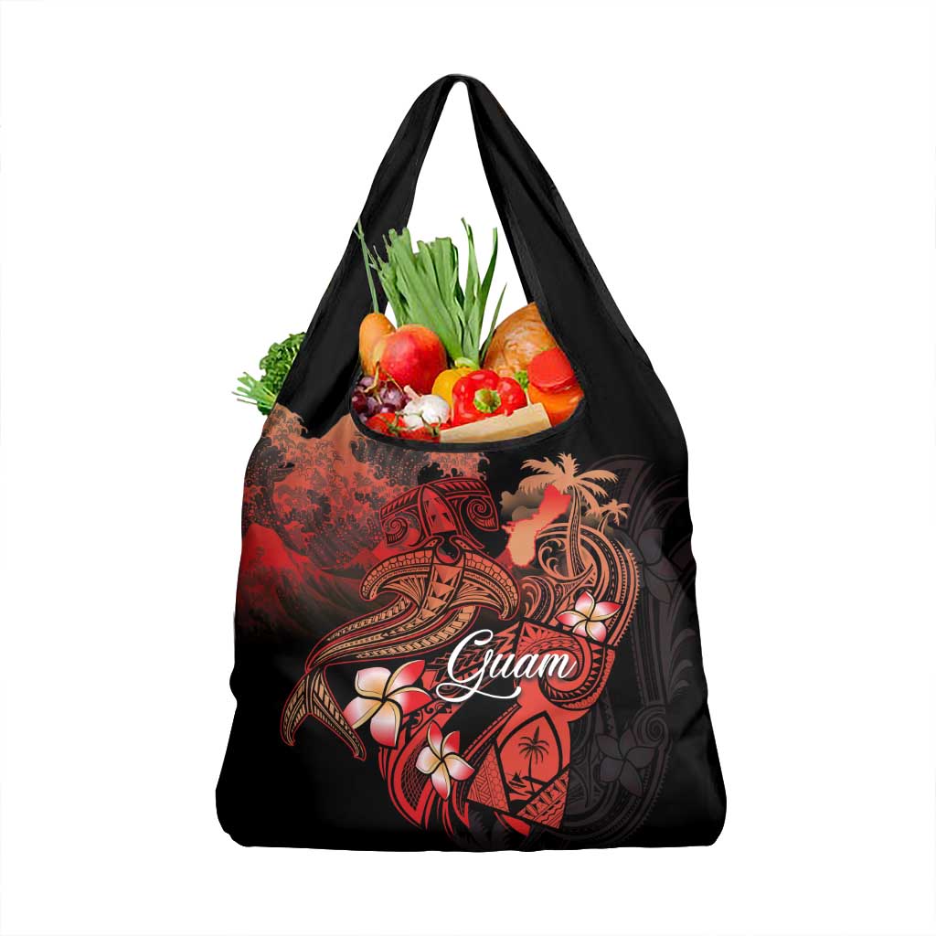Guam Tribal Chamorro Grocery Bag Polynesian Shark with Plumeria and Sea Vibe LT03 1-pack One Size Black - Polynesian Pride