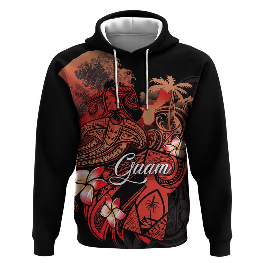 Guam Tribal Chamorro Hoodie Polynesian Shark with Plumeria and Sea Vibe LT03 Pullover Hoodie Black - Polynesian Pride