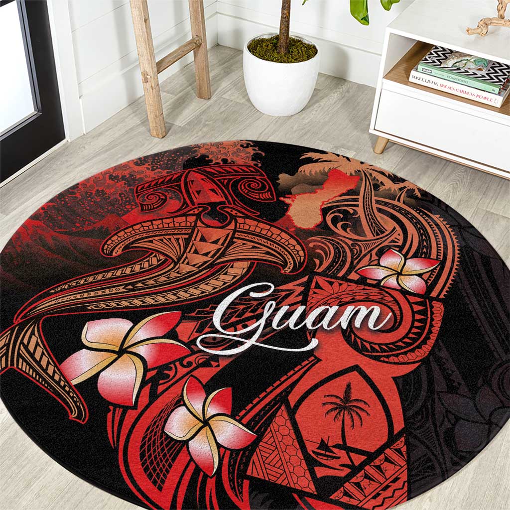 Guam Tribal Chamorro Round Carpet Polynesian Shark with Plumeria and Sea Vibe LT03 Black - Polynesian Pride