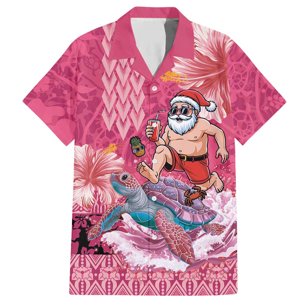 Hawaii Mele Kalikimaka Hawaiian Shirt Funny Santa with Tribal Tattoos Kakau Pink Color LT03 Pink - Polynesian Pride