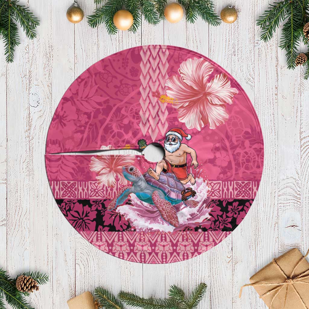 Hawaii Mele Kalikimaka Tree Skirt Funny Santa with Tribal Tattoos Kakau Pink Color LT03 Casual Pink - Polynesian Pride