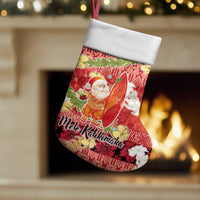 Hawaii Santa Mele Kalikimaka Christmas Stocking Tropical Puakenikeni Lei with Polynesian Tribal Pattern LT03 Set of 2 Red - Polynesian Pride