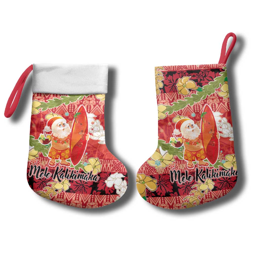 Hawaii Santa Mele Kalikimaka Christmas Stocking Tropical Puakenikeni Lei with Polynesian Tribal Pattern LT03 - Polynesian Pride