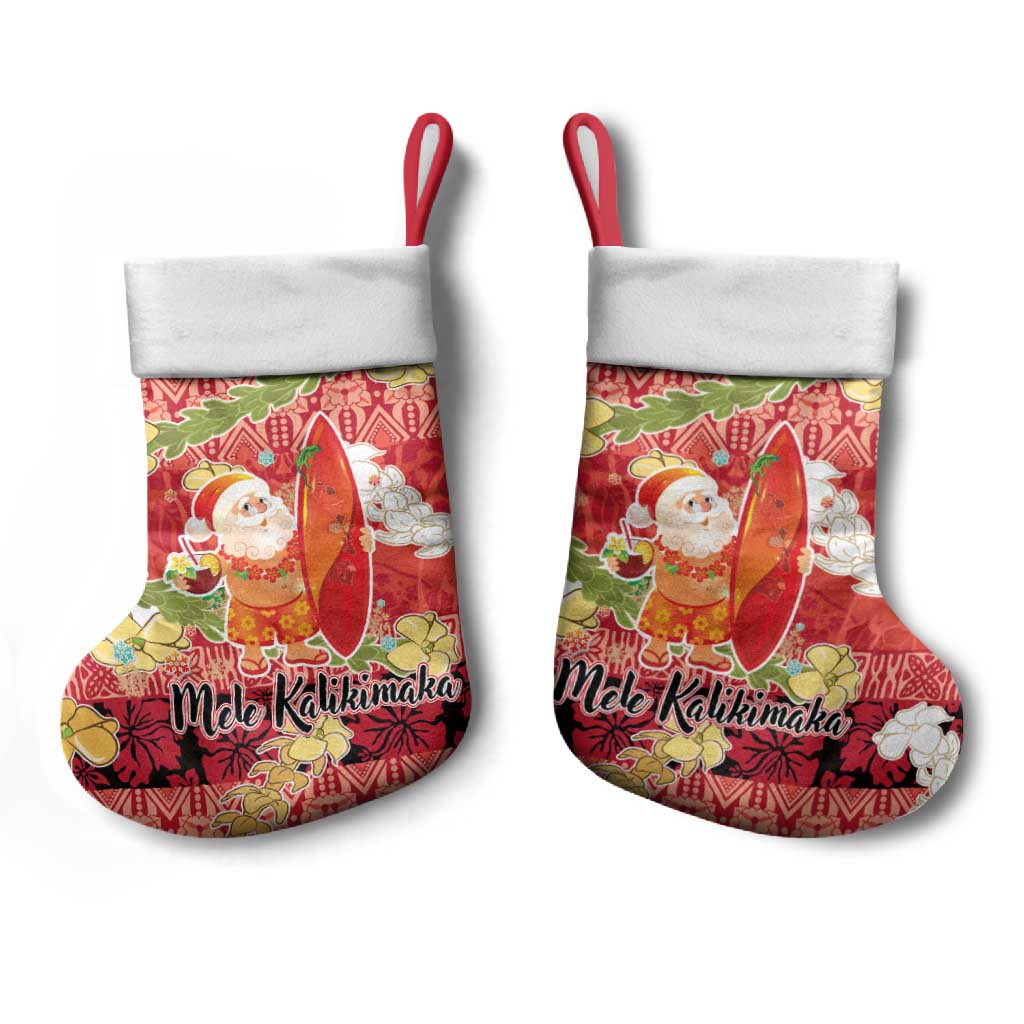 Hawaii Santa Mele Kalikimaka Christmas Stocking Tropical Puakenikeni Lei with Polynesian Tribal Pattern LT03 - Polynesian Pride