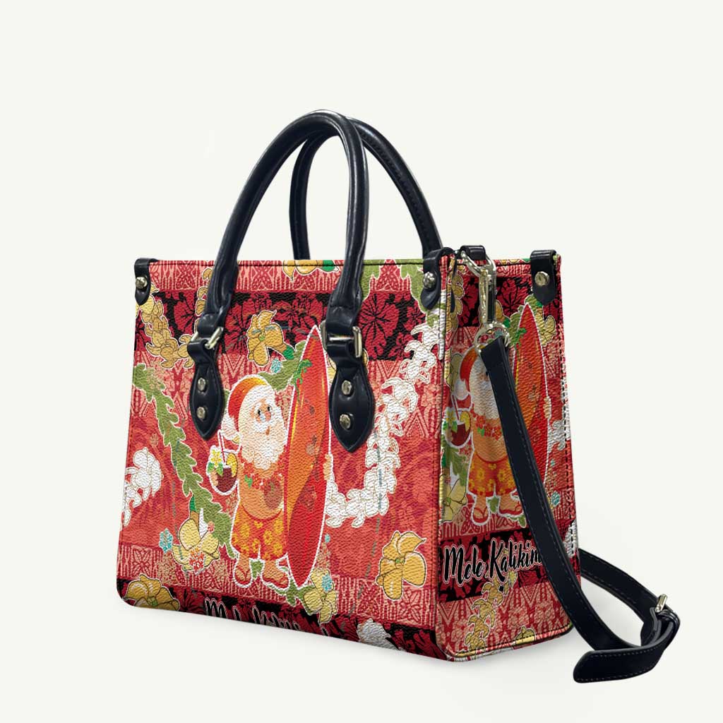 Hawaii Santa Mele Kalikimaka Leather Bag Tropical Puakenikeni Lei with Polynesian Tribal Pattern LT03 Red - Polynesian Pride