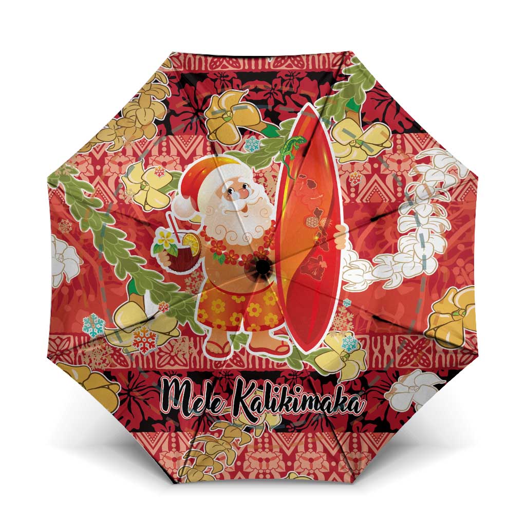 Hawaii Santa Mele Kalikimaka Umbrella Tropical Puakenikeni Lei with Polynesian Tribal Pattern LT03 One Size Folded 11.42 inch Opened Diameter 37.4 inch Red - Polynesian Pride