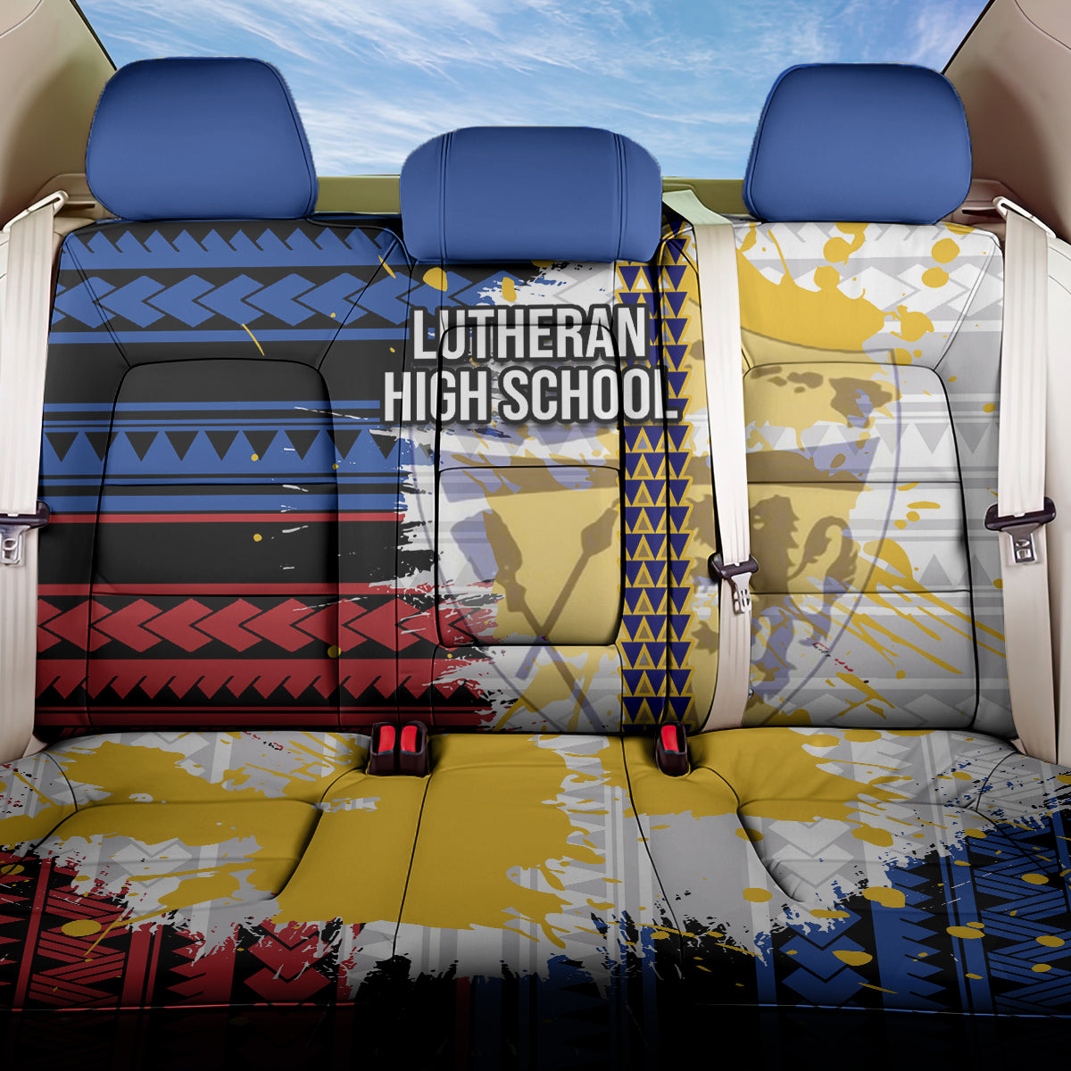 Hawaii Lutheran High School Back Car Seat Cover Kakau Pattern Splash Style LT03 One Size Red - Polynesian Pride