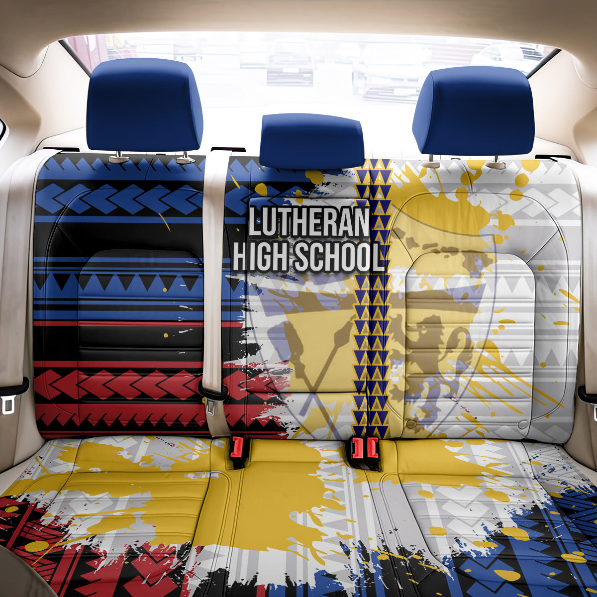 Hawaii Lutheran High School Back Car Seat Cover Kakau Pattern Splash Style LT03 - Polynesian Pride