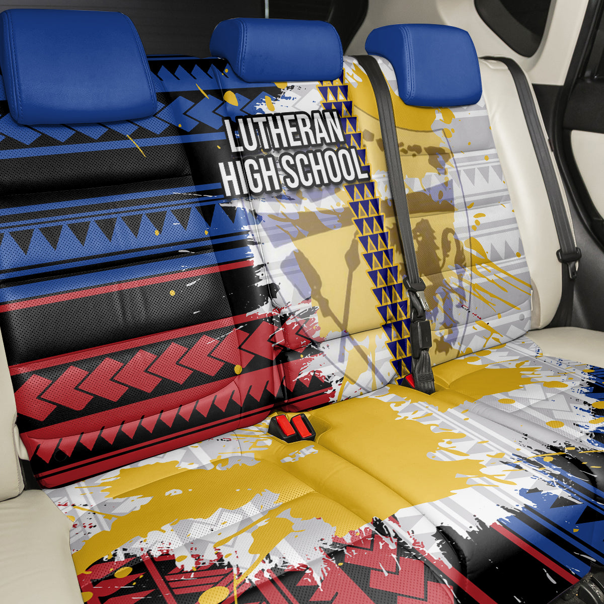 Hawaii Lutheran High School Back Car Seat Cover Kakau Pattern Splash Style LT03 - Polynesian Pride