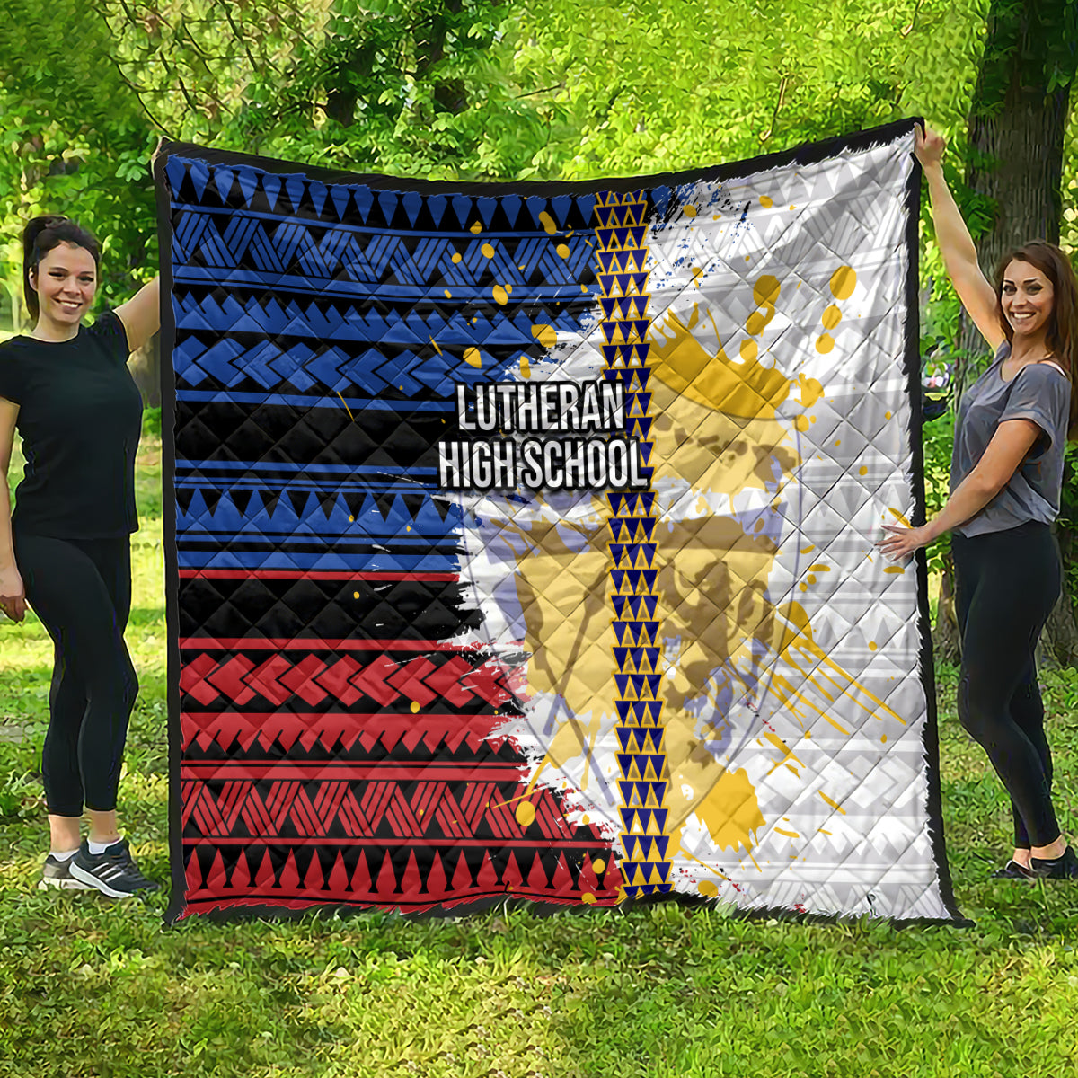 Hawaii Lutheran High School Quilt Kakau Pattern Splash Style LT03 - Polynesian Pride