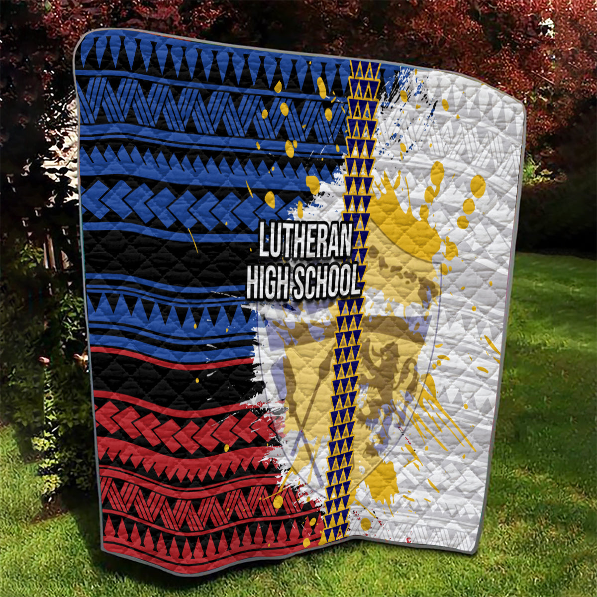 Hawaii Lutheran High School Quilt Kakau Pattern Splash Style LT03 - Polynesian Pride