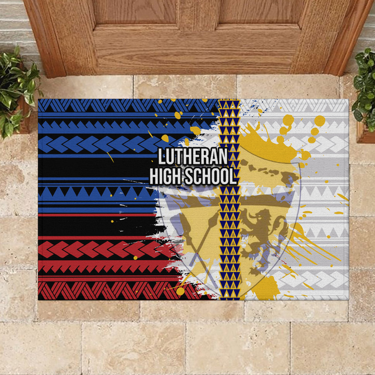Hawaii Lutheran High School Rubber Doormat Kakau Pattern Splash Style LT03 - Polynesian Pride