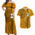 Nanakuli High and Intermediate School Couples Matching Off Shoulder Maxi Dress and Hawaiian Shirt Tribal Kakau Pattern LT03 Yellow - Polynesian Pride