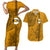 Nanakuli High and Intermediate School Couples Matching Short Sleeve Bodycon Dress and Hawaiian Shirt Tribal Kakau Pattern LT03 Yellow - Polynesian Pride