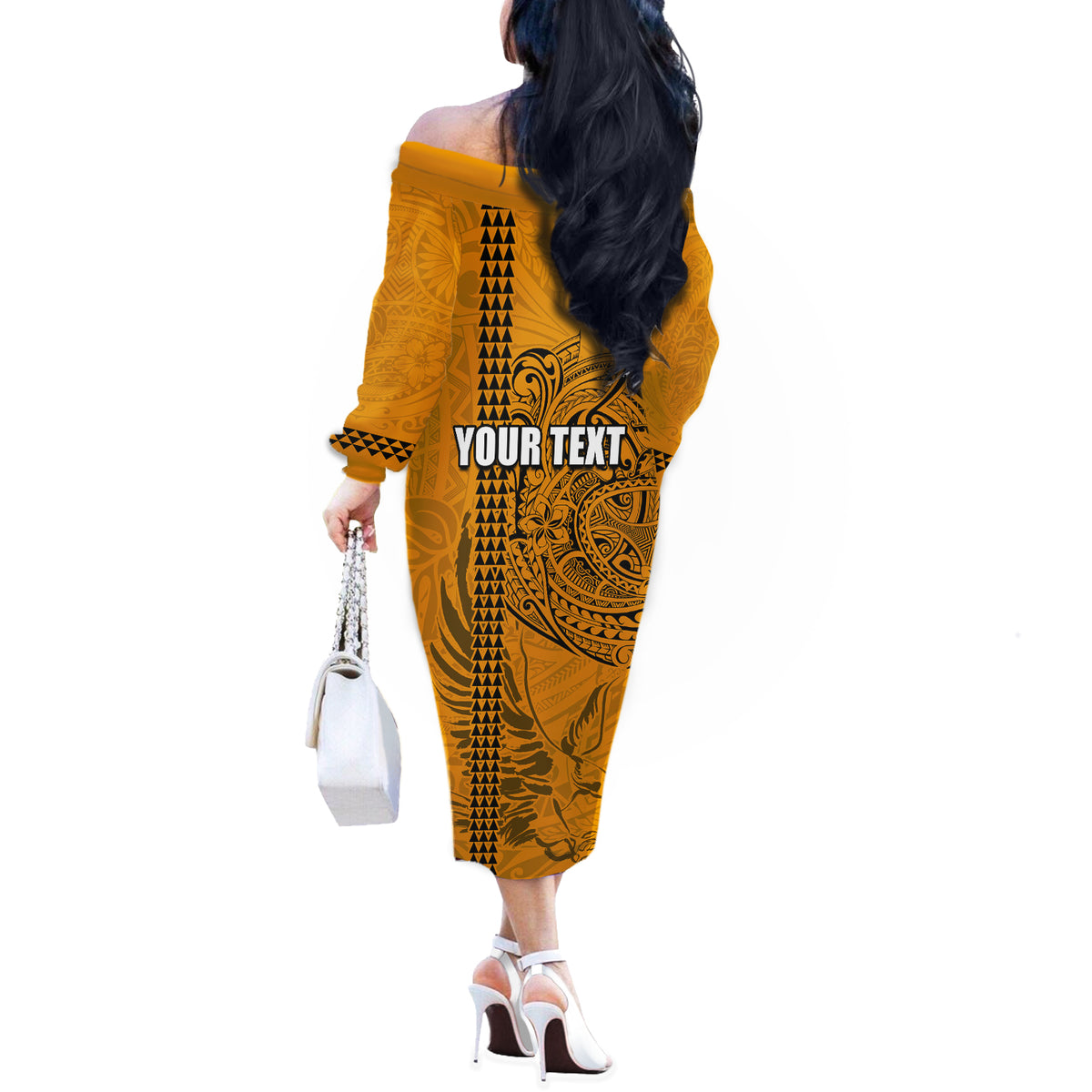 Nanakuli High and Intermediate School Off The Shoulder Long Sleeve Dress Tribal Kakau Pattern LT03 - Polynesian Pride