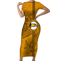 Nanakuli High and Intermediate School Short Sleeve Bodycon Dress Tribal Kakau Pattern LT03 Long Dress Yellow - Polynesian Pride